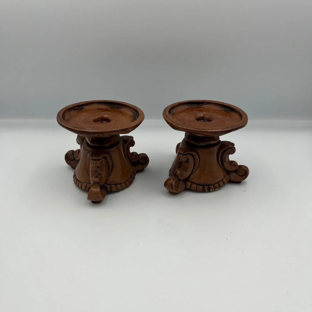 Vintage 1972 Ceramic Candlestick Holders‎ Set of 2 Brown Ornate MCM